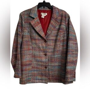 Coldwater Creek 1X Woven Tweed Multicolor Blazer Jacket